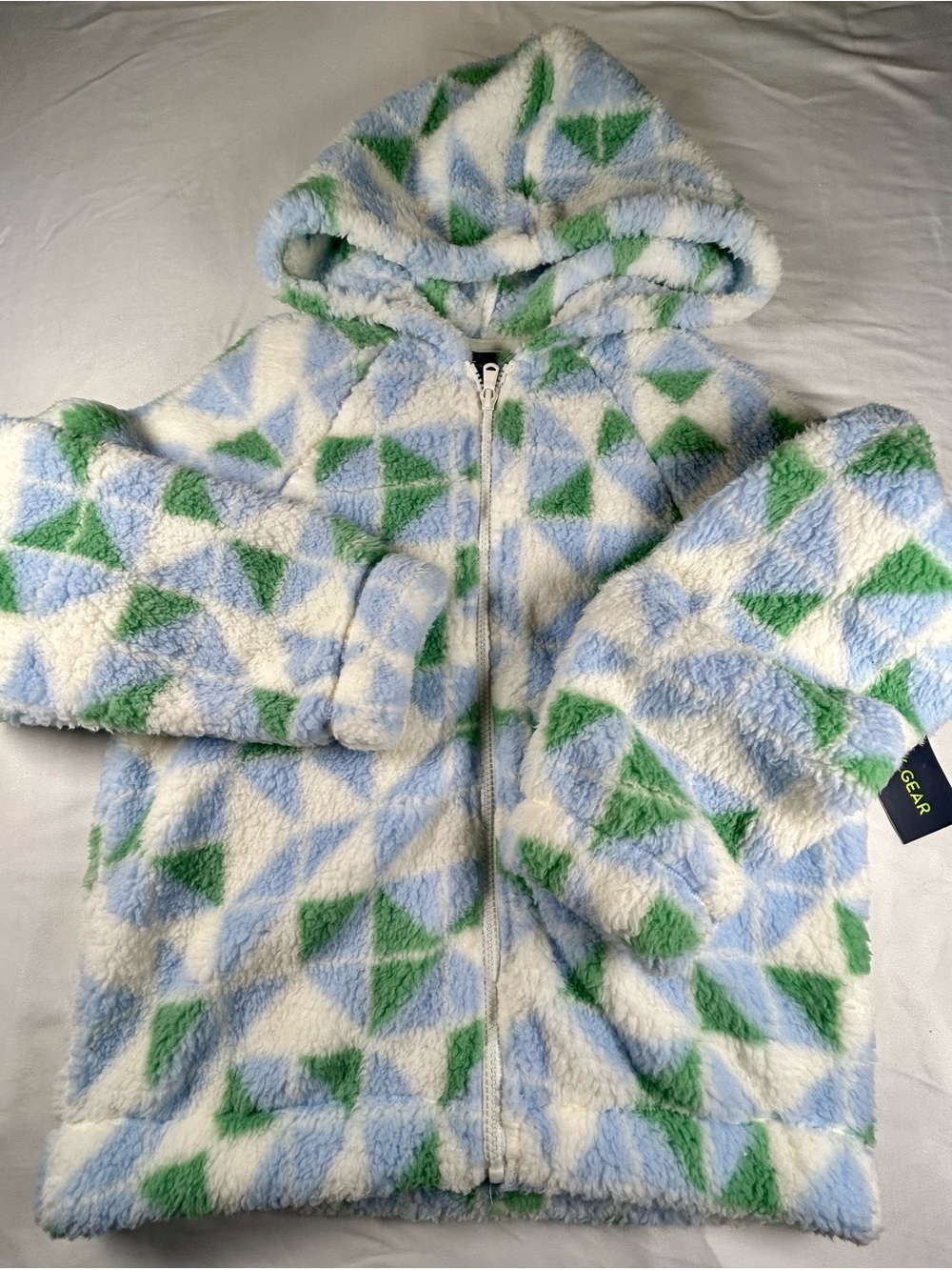 tek gear Hooded Plush Puffer Jacket in Blue, Green & White